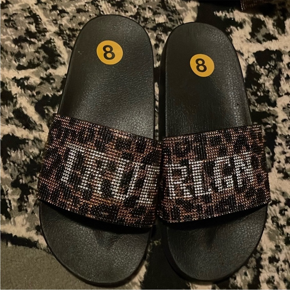 NEW True religion cheetah print bling slides